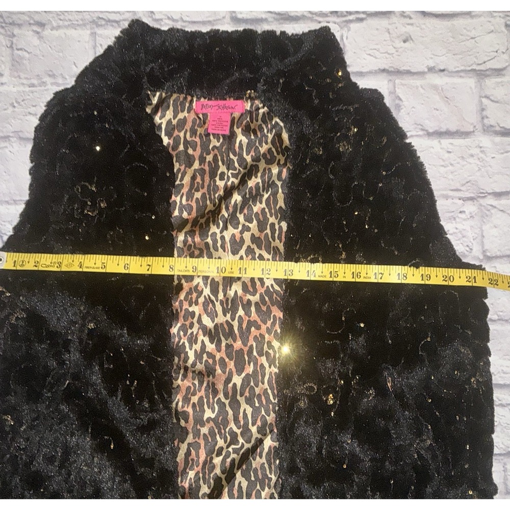 Betsey Johnson Faux Fur Vest W/satin Leopard Print‎ Lining Women's Sz M Bling - Picture 6 of 6